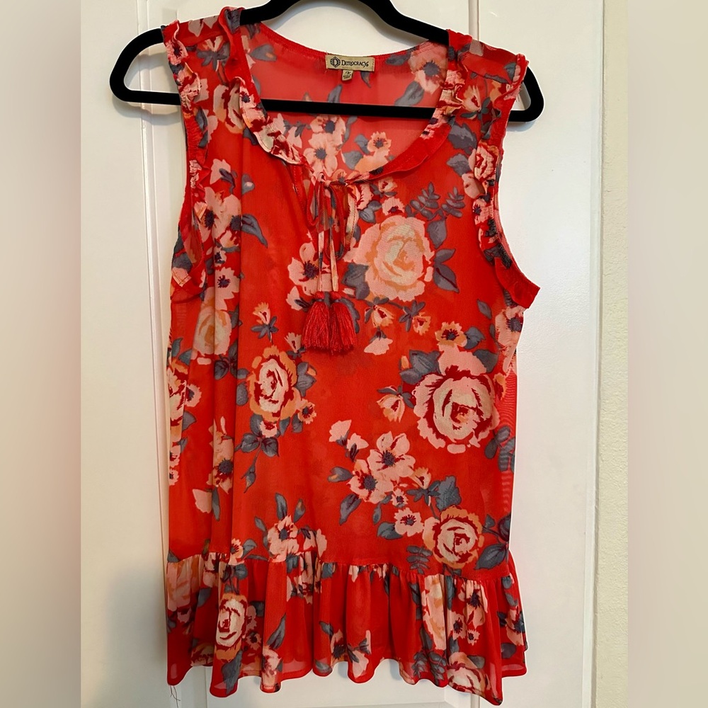 Democracy, red floral blouse. Size M